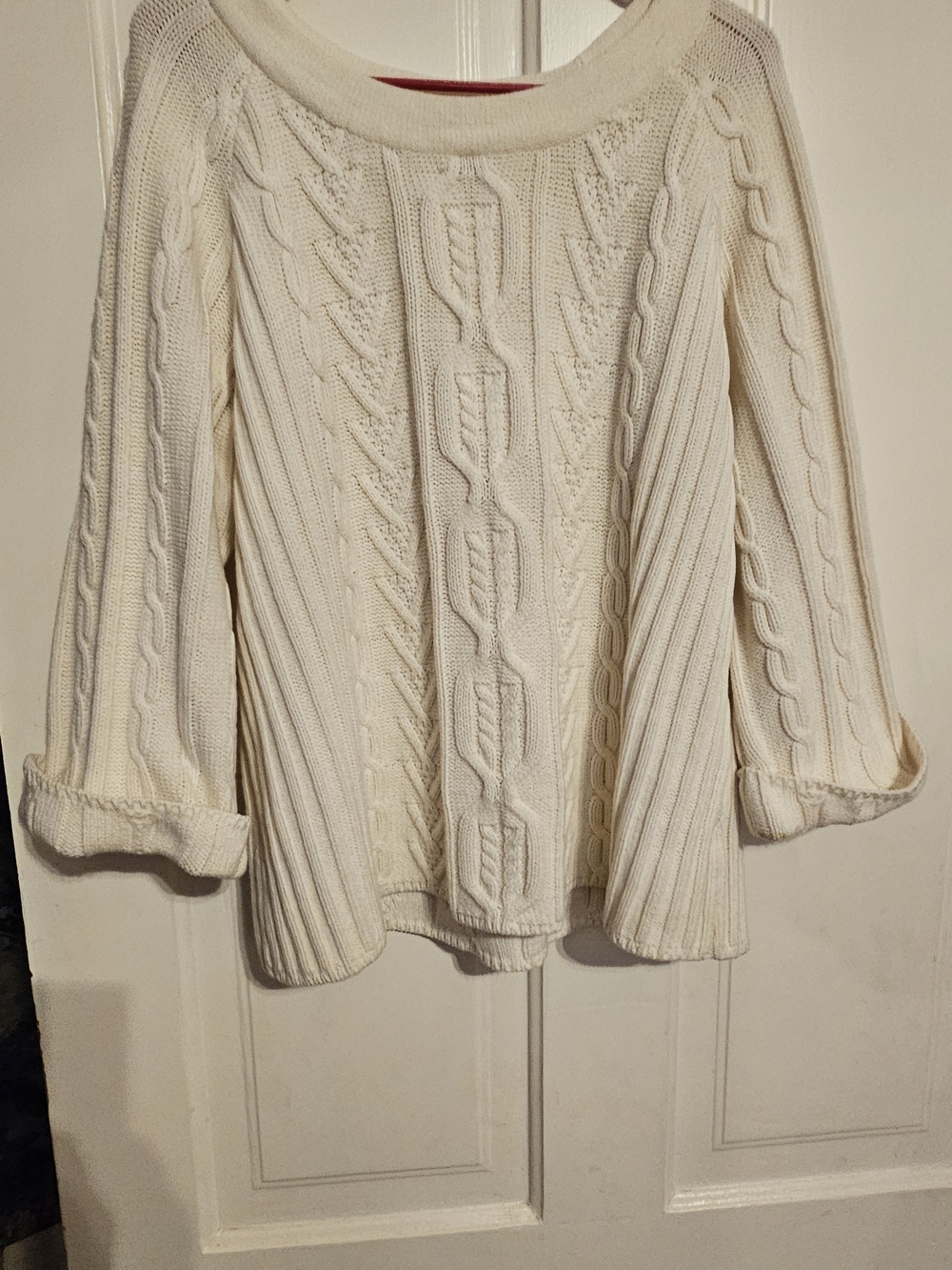 Coldwater Creek Off-the-Shoulder Cable Knit Sweater in Cream